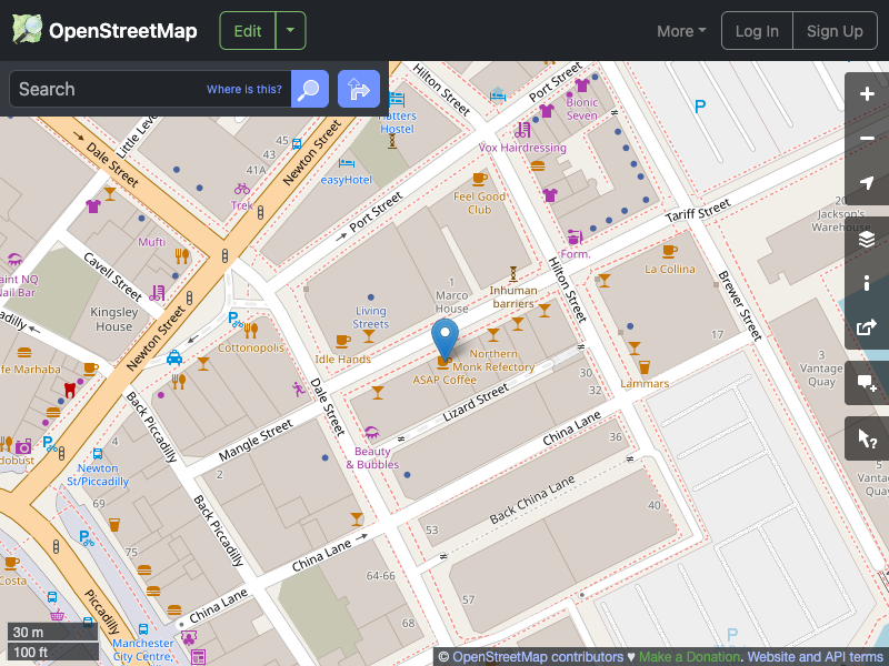 Street map showing the location of 