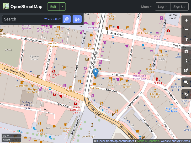 Street map showing the location of 