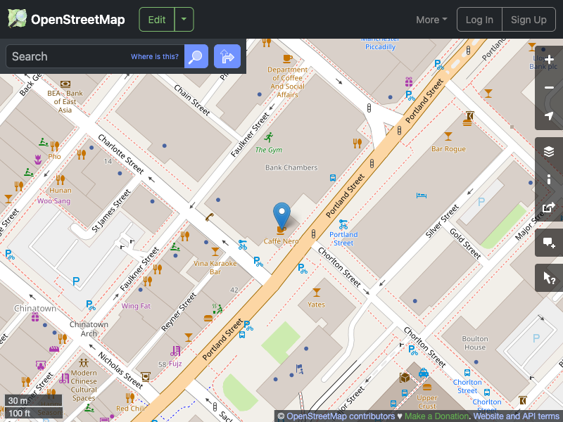 Street map showing the location of 