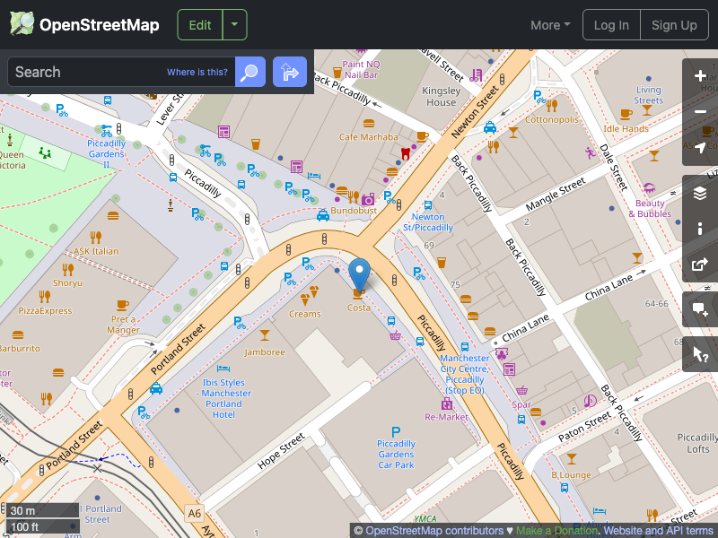 Street map showing the location of 