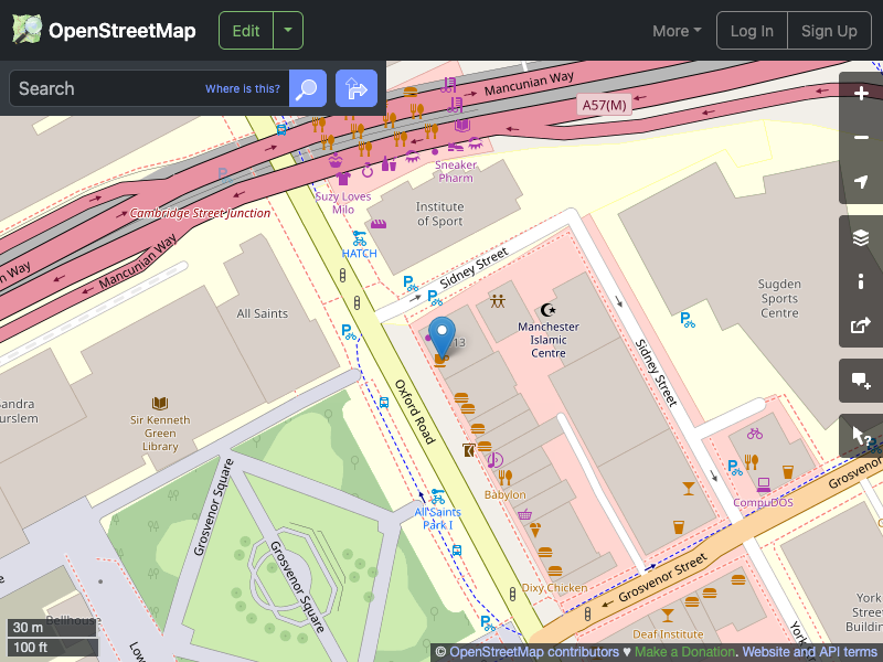 Street map showing the location of 