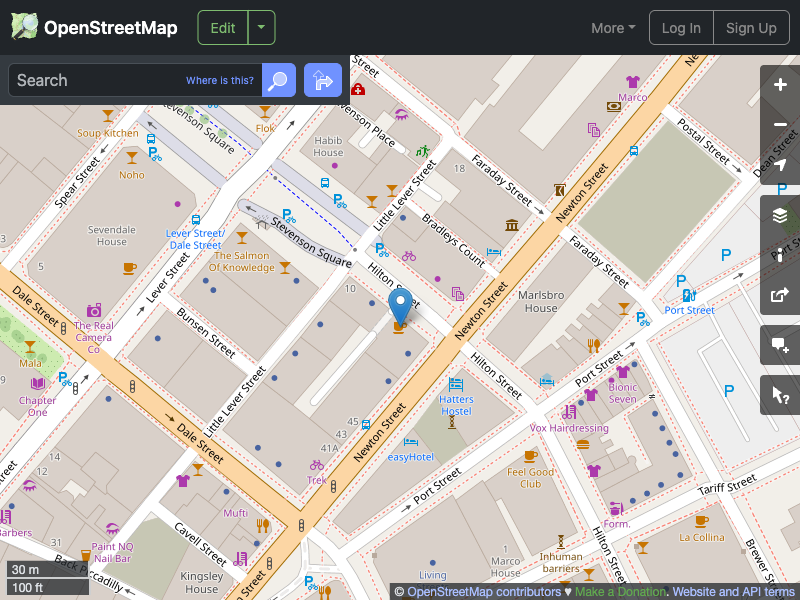 Street map showing the location of 