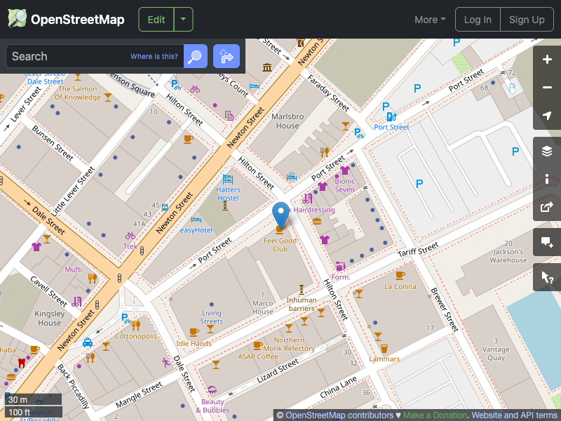 Street map showing the location of 