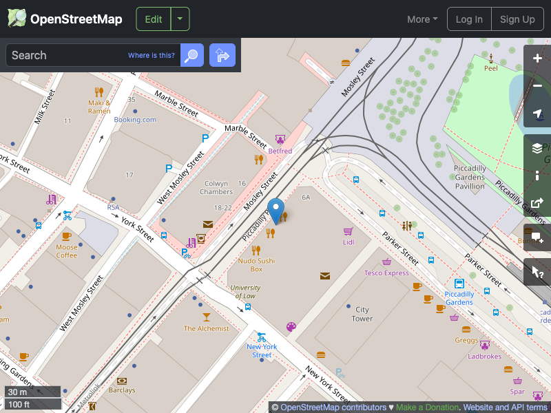 Street map showing the location of 