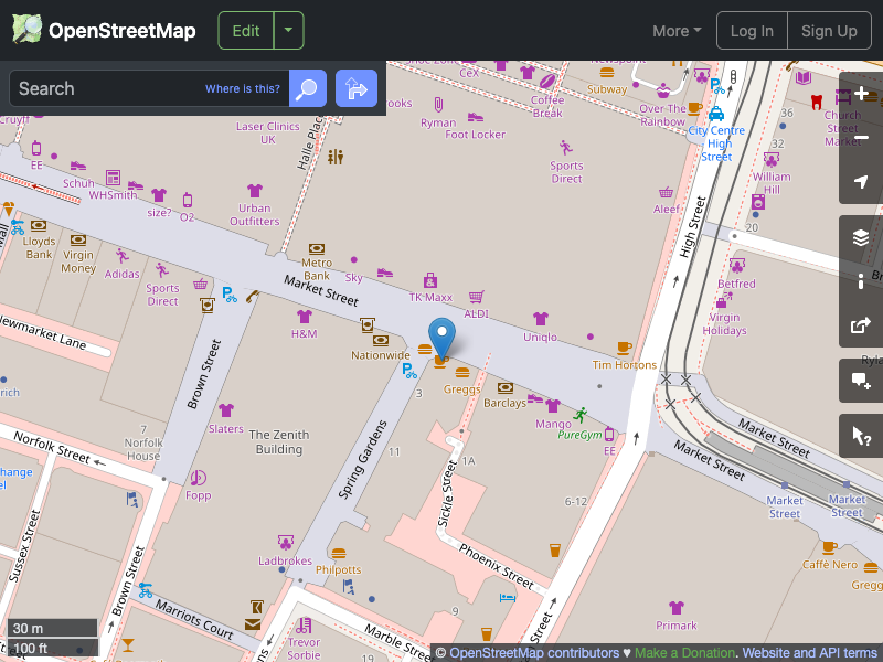 Street map showing the location of 