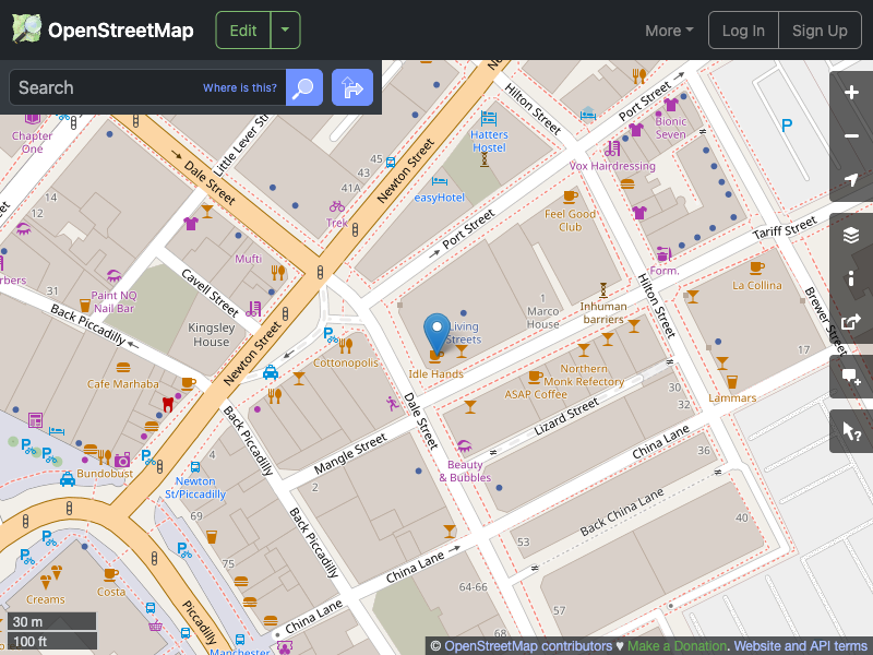 Street map showing the location of 