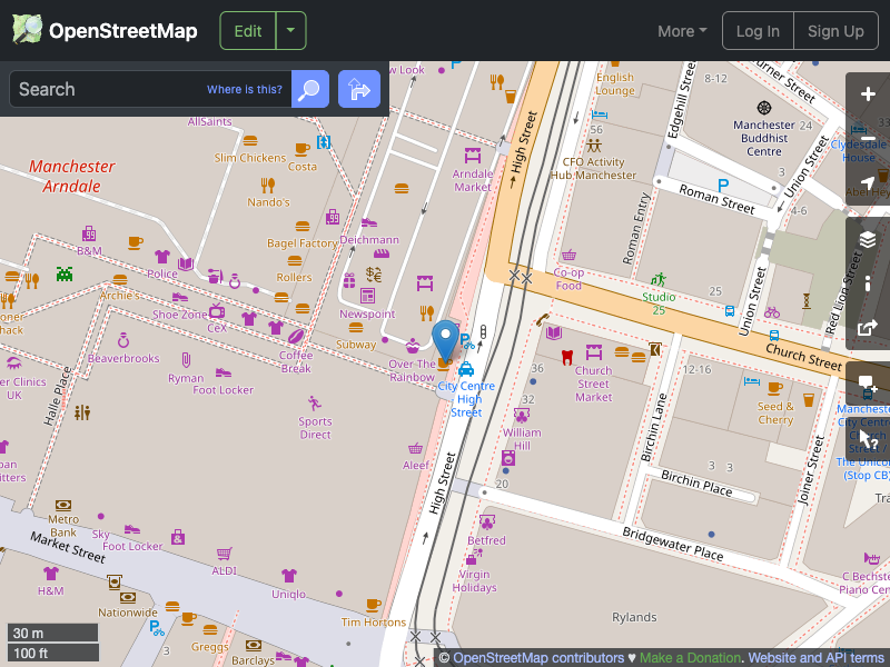 Street map showing the location of 