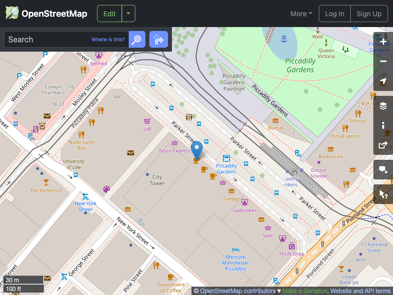 Street map showing the location of 