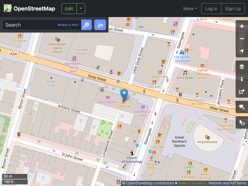 Street map showing the location of 
