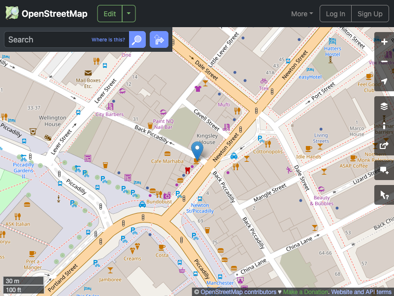 Street map showing the location of 
