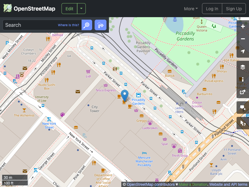 Street map showing the location of 