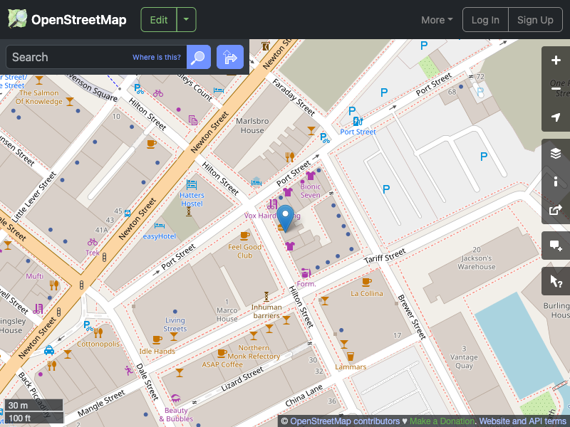 Street map showing the location of 